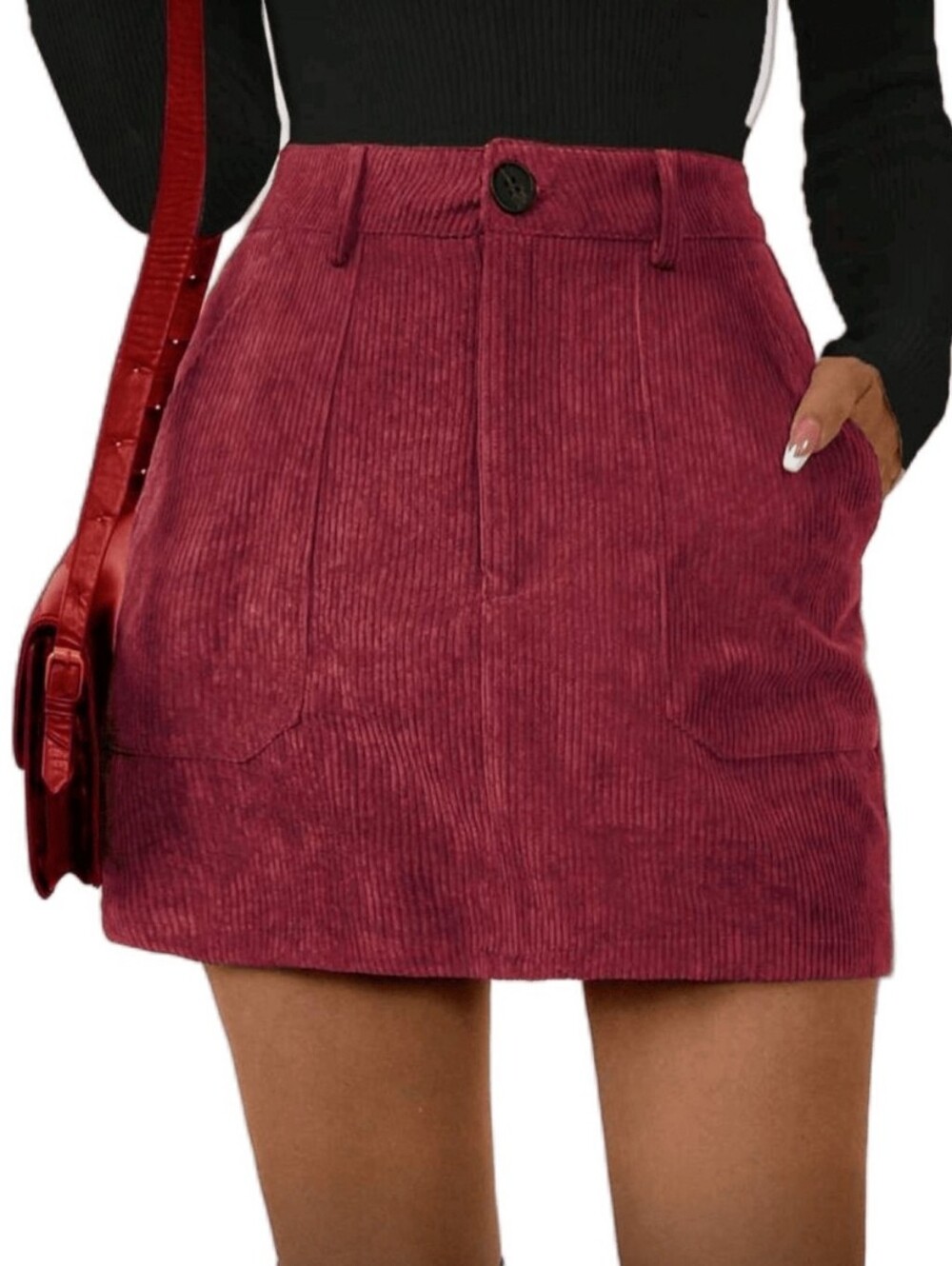 SHEIN Corduroy Mini Skirt in Burgundy